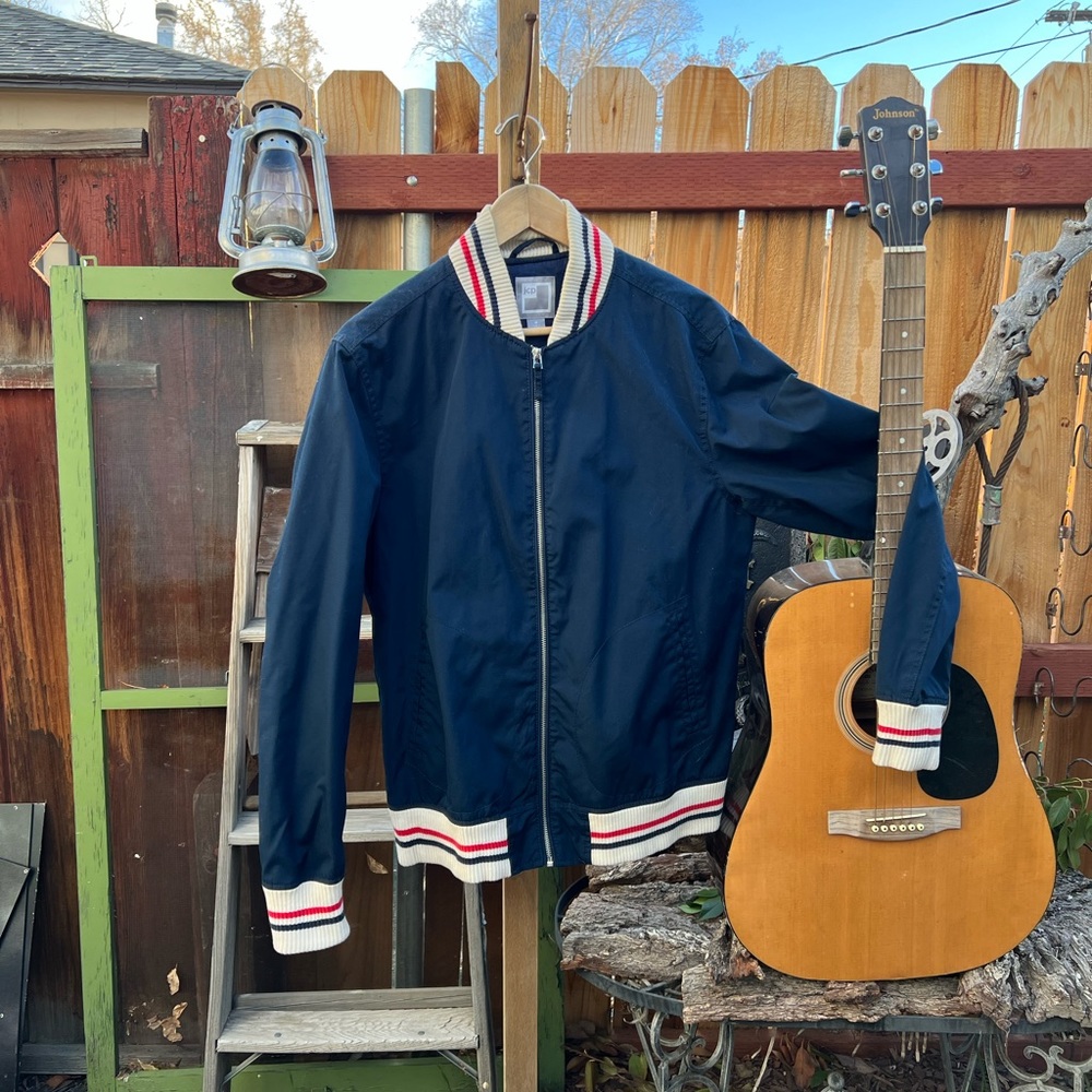 JCPenney Navy Bomber Jacket with Red and White Accents